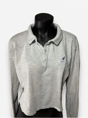 Kangol Heather Grey Cropped Long Sleeve Polo Sweatshirt